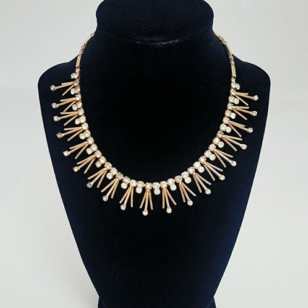 Vtg Sarah Coventry Modernist “Star Shower” Gold Crystal Spiked Runway Necklace